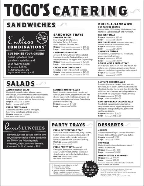 togo's catering menu prices